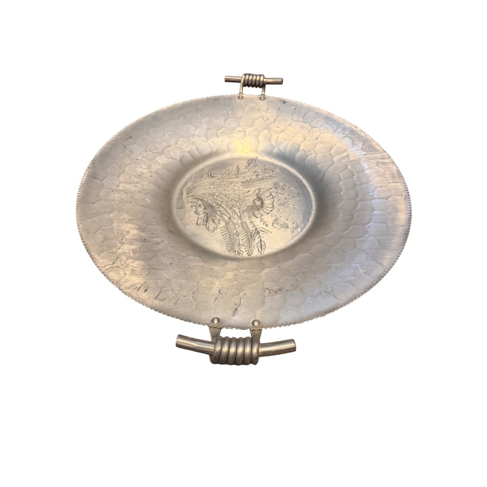 Federal Silver Co Hand Wrought Hammered Aluminum Floral Wheat Serving Tray 14.5"